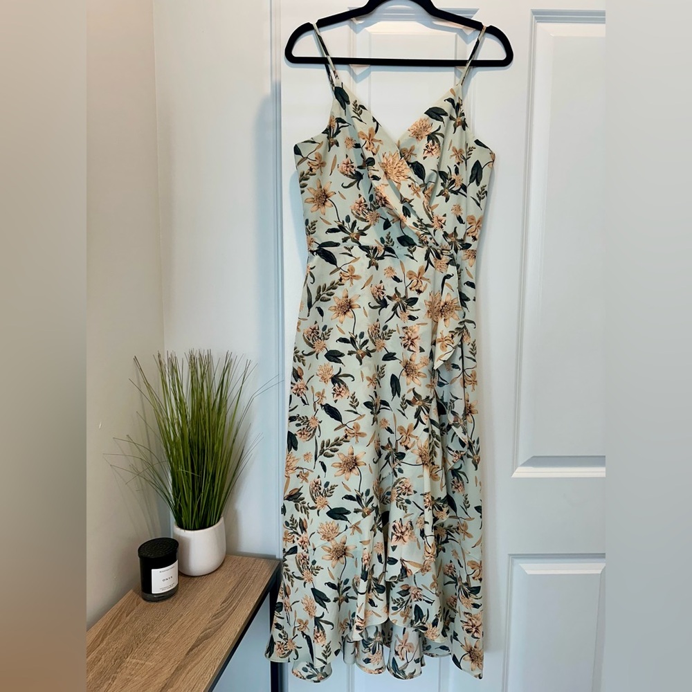 Chelsea28 Faux Wrap Midi Dress - Green Coral Femme Bohem